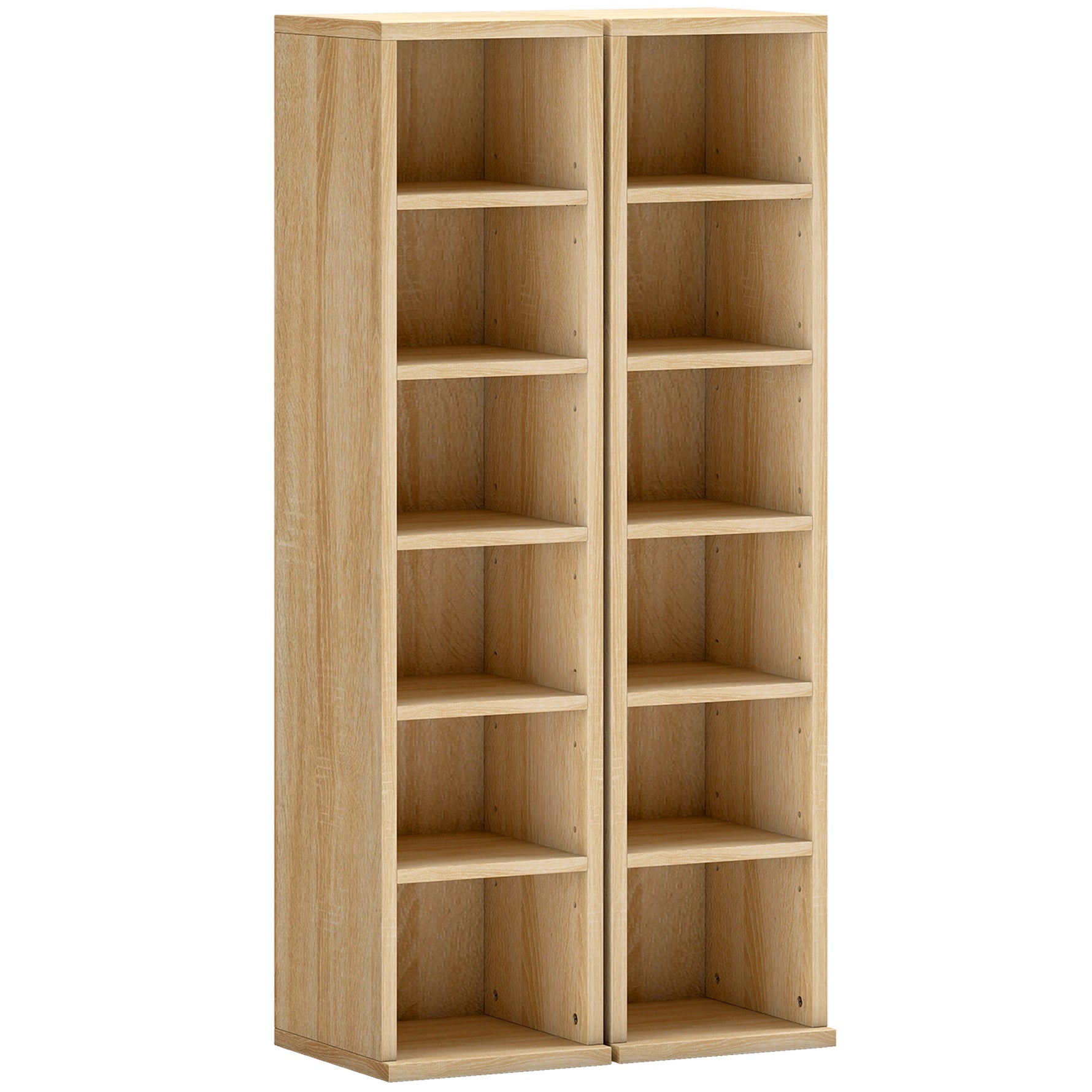 Lot de 2 étagères colonnes armoire de rangement CD-DVD 12 compartiments 21 x 22,5 x 88,5 cm capacité 204 CD chêne
