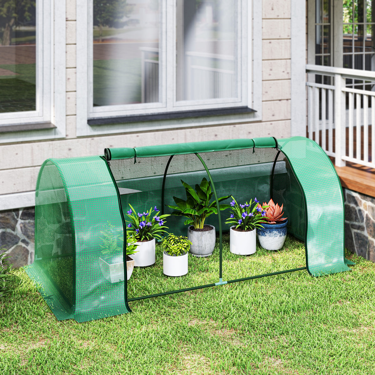 Serre de jardin mini serre serre à tomates 2 x 1 x 0,8 m porte zippée bâche PE acier vert