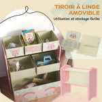 Doppelseitige Staffelei mit Papierrolle, 2 Körben + Spielzeugschrank mit 6 Aufbewahrungsboxen, 63 x 30 x 66 cm, rosa