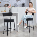 Lot de 2 tabourets de bar en tissu bouclette, chaises de bar avec dossier courbé, repose-pieds, 49x52x95cm, noir
