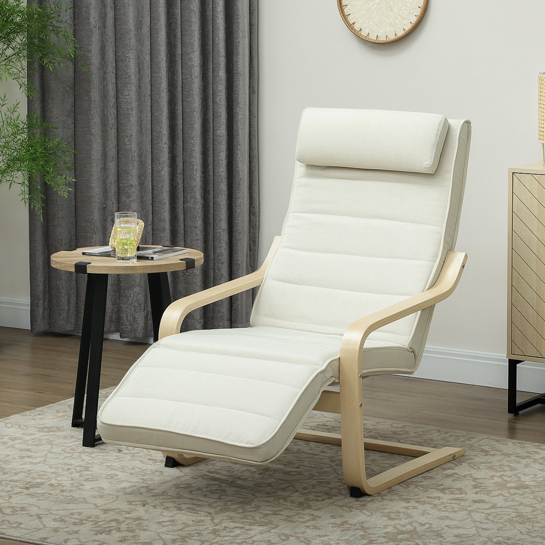 Fauteuil de salon fauteuil relax massant et chauffant dossier haut, appui-tête et repose-pieds, 67 x 95 x 101 cm, crème