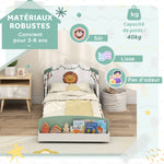 Lit enfant 70 x 140 cm, lit pour enfant avec barriere de securite et sommier à lattes, espace de rangement, vert