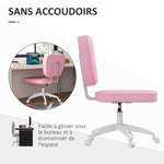 Chaise de bureau sans accoudoirs, fauteuil de bureau, hauteur réglable, pivotant 360°, 46 x 59 x 82-92 cm, rose