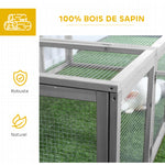 Clapier cage à lapins extérieur intérieur 2 portes supérieures 181L x 100l x 48H cm bois massif gris