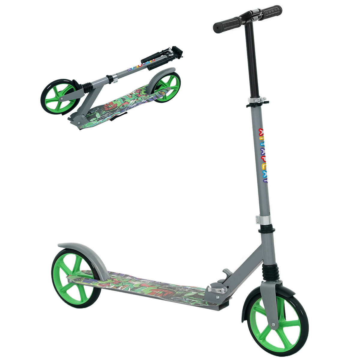 Trottinette enfants 6 à 12 ans, trottinette pliable à 2 roues, hauteur réglage, pour filles et garçons, scooter vert
