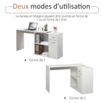Bureau d'angle rotatif à 180°, bureau d'ordinateur, bibliothèque, tiroir, placard, poste de travail, 117x82x74cm, blanc