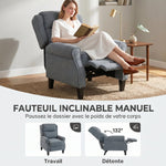 Fauteuil relax inclinable en polaire Teddy, fauteuil de relaxation avec repose-pieds extensible, assise rembourrée, gris