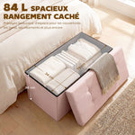 Banc de Rangement, Pouf de Rangement Pliable, Bout de Lit, Repose-Pieds avec Couvercle, 76L x 38l x 38H cm, Rose