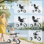 Tricycle Enfants Pare-Soleil Pliable Canne Amovible Benne Rangement 105 x 47 x 98 cm Acier Blanc et Noir
