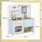 Kinderküche Spielküche aus Holz mit Mikrowelle Kinderherd ab 3 Jahren 72 x 33 x 85,2 cm blau