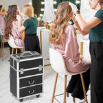 Valise trolley maquillage mallette cosmétique vanity poignée télescopique réglable 36L x 23l x 58H cm alu ABS noir