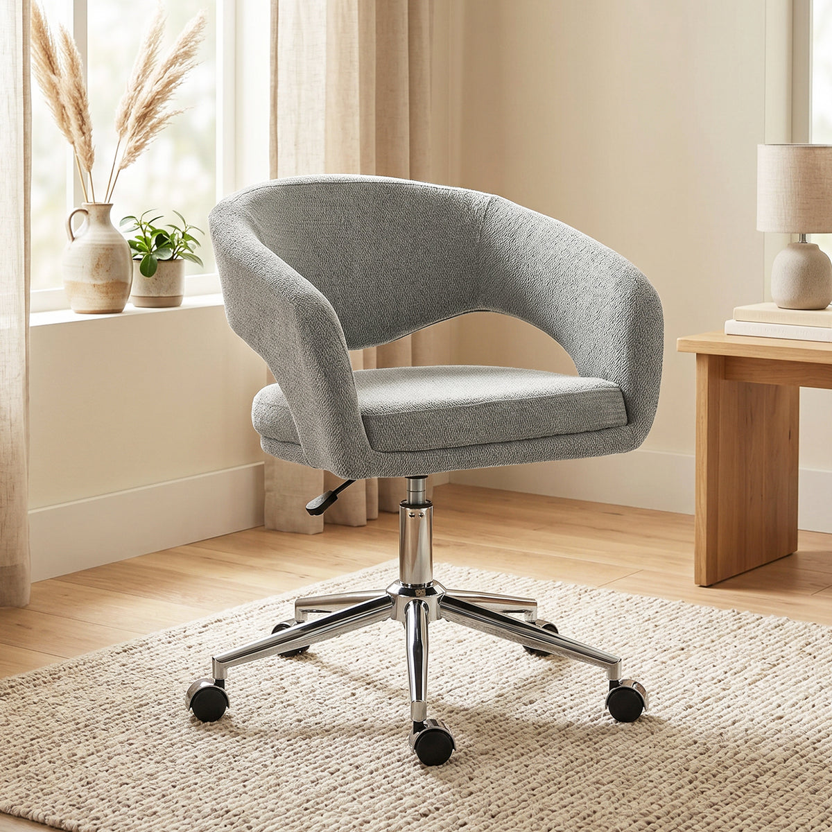 Chaise Bureau Ergonomique, Fauteuil de Bureau en Chenille avec Hauteur Réglable, Dossier Incurvé, Gris
