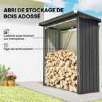 Abri-bûches couvert support pour bois de chauffage plancher surélevé toit incliné, acier galvanisé 150x66,5x150cm gris
