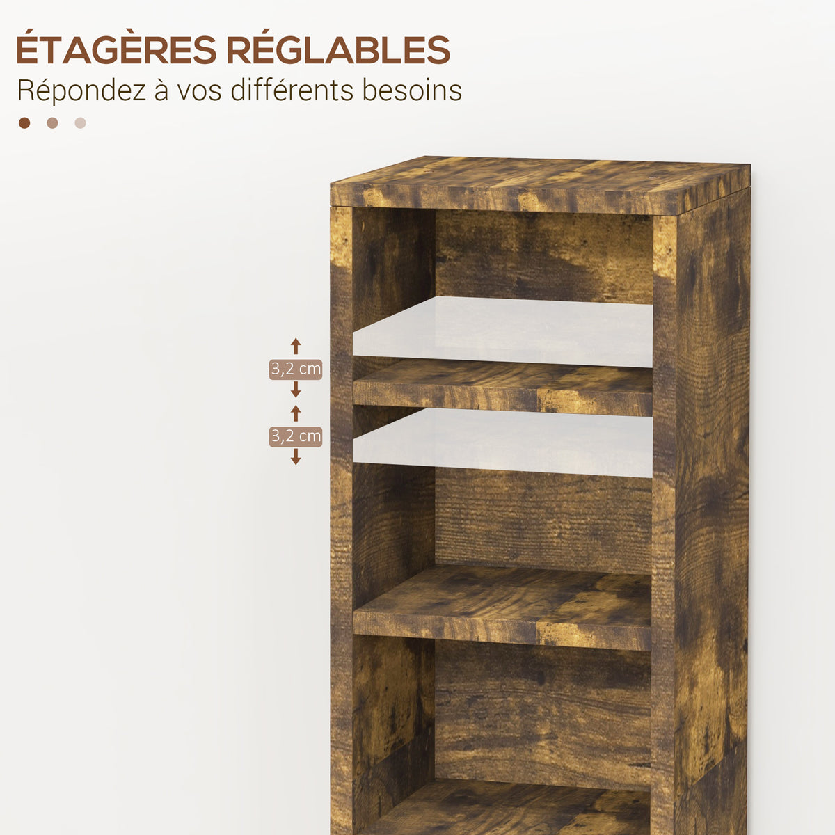 Lot de 2 étagères colonnes armoire de rangement CD 12 compartiments 21 x 22,5 x 88,5 cm capacité 204 CD brun rustique