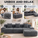 3-Seater Modular Corner Sofa with Chenille Ottoman, 300 cm Compressed Sofa with Deep Seat, 3 Cushions, Grey