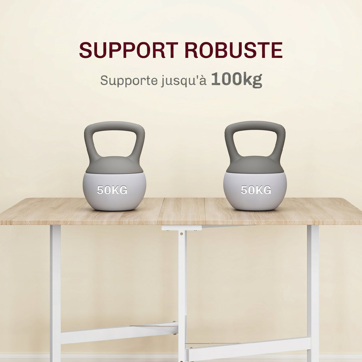 Table à Manger Pliante sur Roulettes pour 4-6 Personnes 120 cm, Roues avec Freins, 2 Abattants, Style Industriel, Chêne