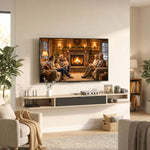 Meuble TV suspendu, meuble télé pour téléviseur jusqu'à 75 pouces, tiroir rabattable 2 étagères 180x24x16cm bois naturel