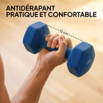 Lot 3 haltères hexagonaux avec support, 2 x 1kg, 2 x 3kg, 2 x 5kg, poignées antidérapantes, fitness à domicile