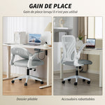 Chaise bureau ergonomique, fauteuil de bureau maille, dossier rabattable, accoudoirs relevables, 73x62x101-111cm, gris