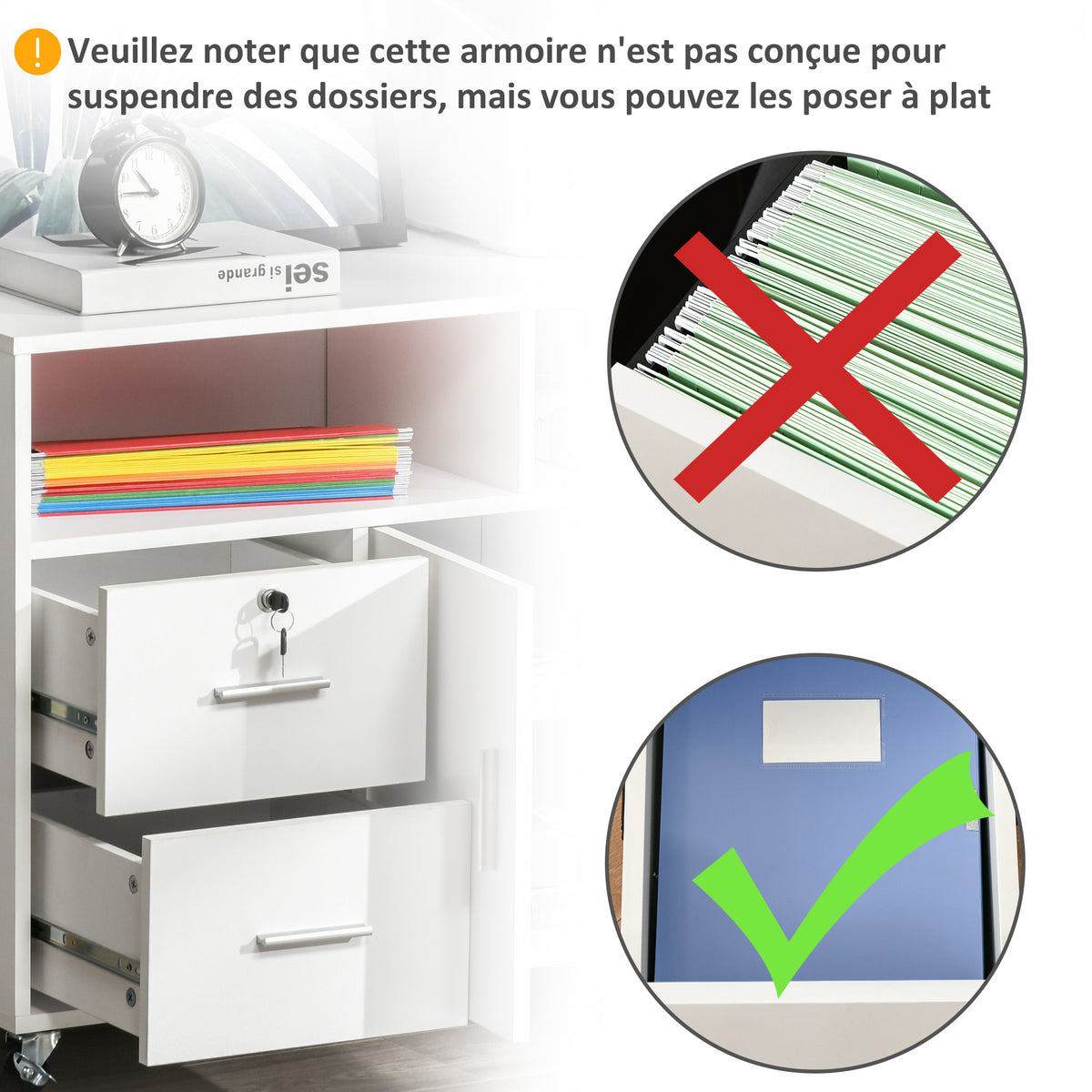 Support d'imprimante à 2 tiroirs meuble de rangement sur roulettes étagères ouvertes et placard, 100 x 35 x 65 cm, blanc