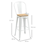 Lot de 4 tabourets de bar industriel avec dossier repose-pied hauteur assise 76 cm métal crème