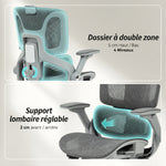 Chaise Bureau Ergonomique avec Accoudoirs 4D Appui-Tête et Profondeur d'Assise Réglables Maille Gris