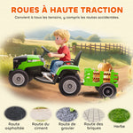 Tracteur électrique enfants avec remorque amovible, voiture électrique enfants, télécommande 2,4G, 139x58x55cm, vert