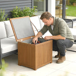 Coffre de Rangement Boîte de Jardin 130L Doublure Amovible pour Coussins et Outils Bois Massif Brun