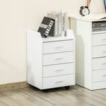 Caisson de bureau rangement sur roulettes 4 tiroirs coulissants MDF et panneaux de particules dim. 40L x 36l x 65H cm blanc