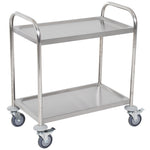 Chariot de service desserte de cuisine à roulettes 2 étagères 80L x 45l x 82H cm acier inox. chromé