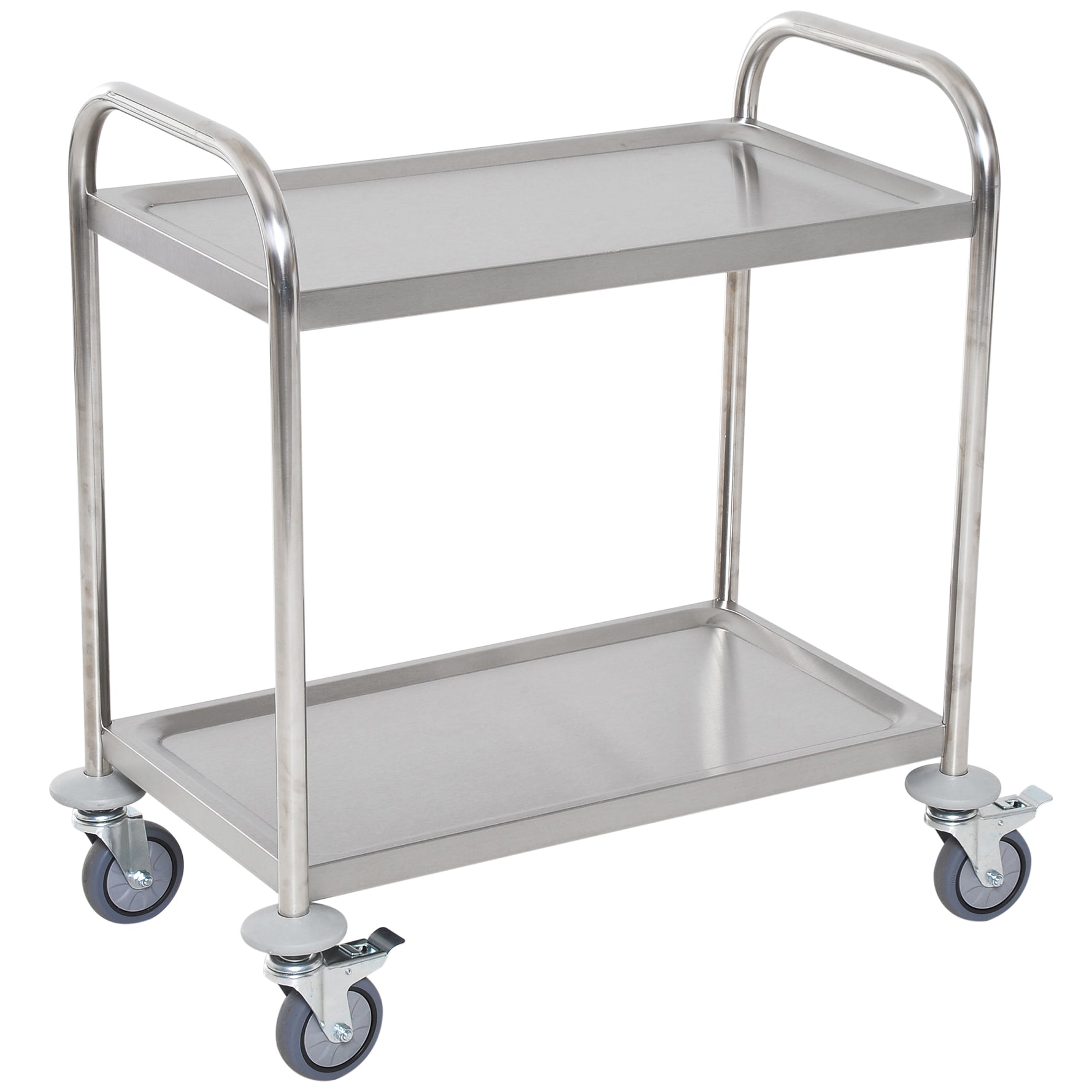 Chariot de service desserte de cuisine à roulettes 2 étagères 80L x 45l x 82H cm acier inox. chromé