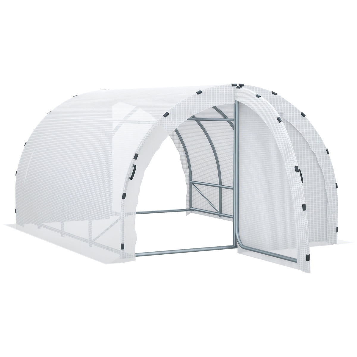 Serre de Jardin Tunnel Surface Sol 12 m² 4L x 3l x 2H m châssis Tubulaire renforcé 25 mm Double Porte avec poignées Blanc