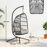 Fauteuil Œuf Suspendu Pliable avec Support Coussin 15cm et Appui-tête Gain de Place Résine Tressée 101x105x196cm Gris