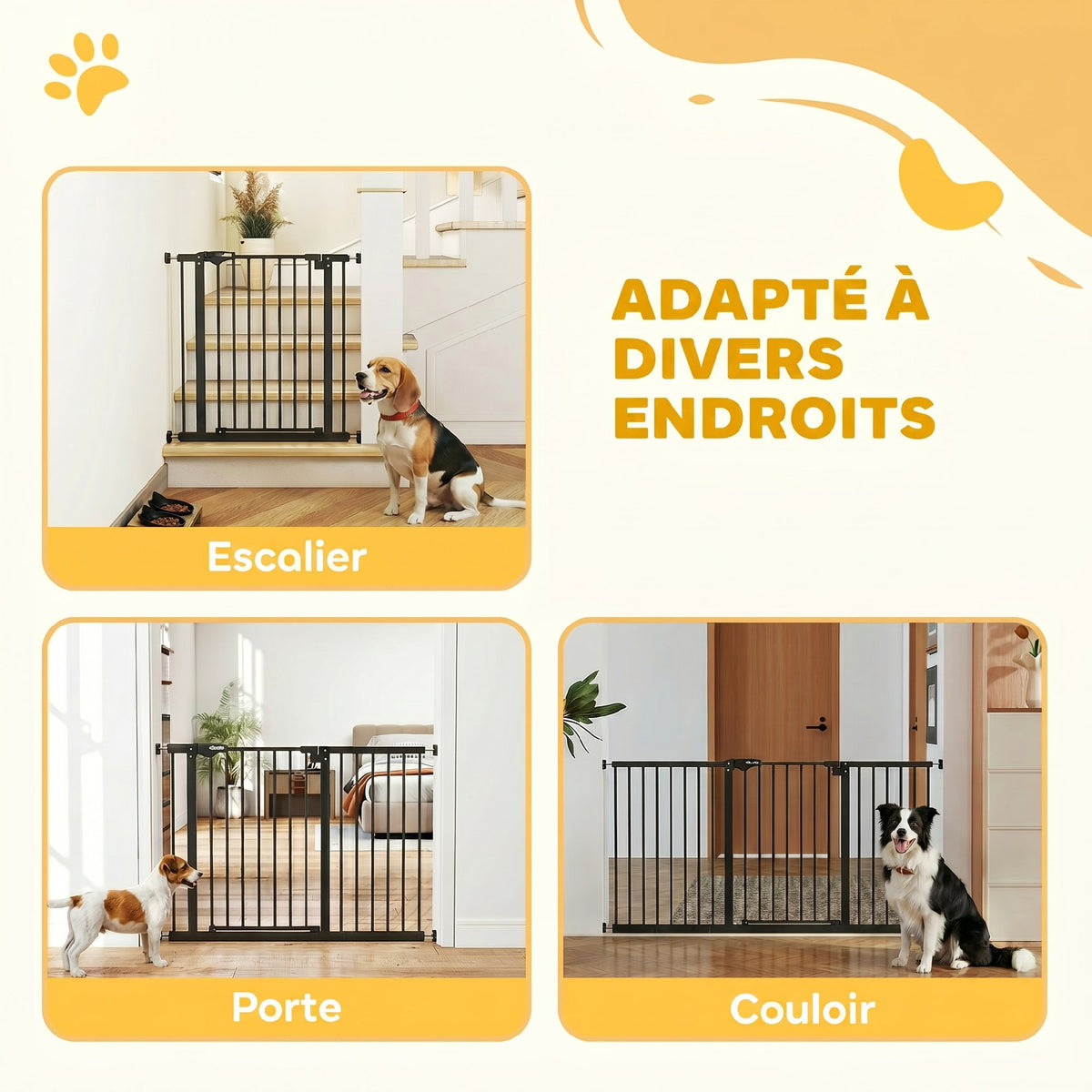Barrière de sécurité animaux porte fermeture automatique système de double verrouillage sans perçage 3 extensions noir