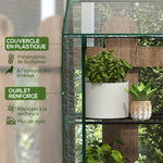 Mini serre de jardin 3 niveaux avec bâche en plastique, 2 portes enroulables, 6 étagères, dim. 143L x 46l x 141/151H cm