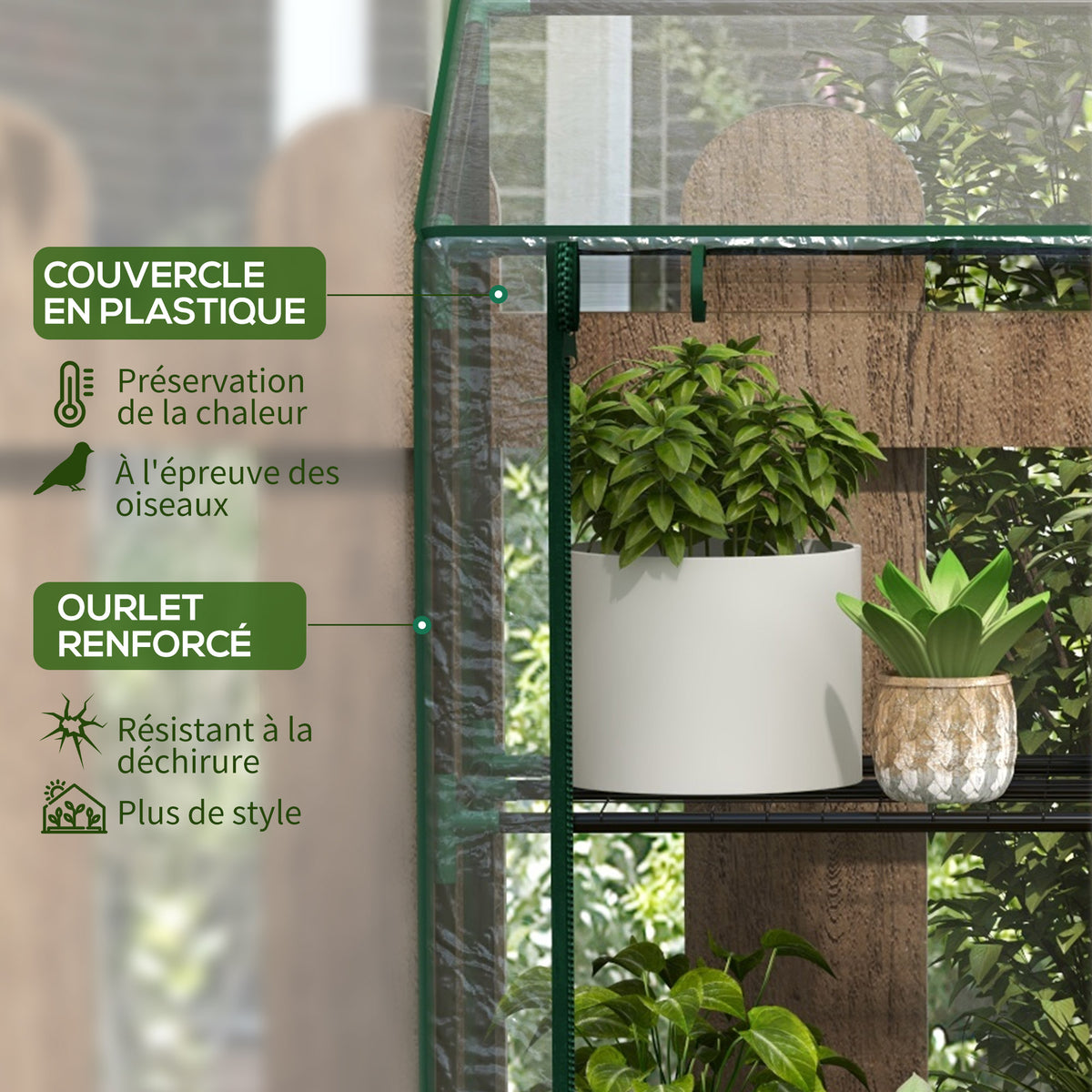 Mini serre de jardin 3 niveaux avec bâche en plastique, 2 portes enroulables, 6 étagères, dim. 143L x 46l x 141/151H cm