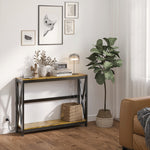 Console meuble étroite à 2 niveaux style industriel avec prises de courant et USB, 100 x 24 x 75 cm, marron