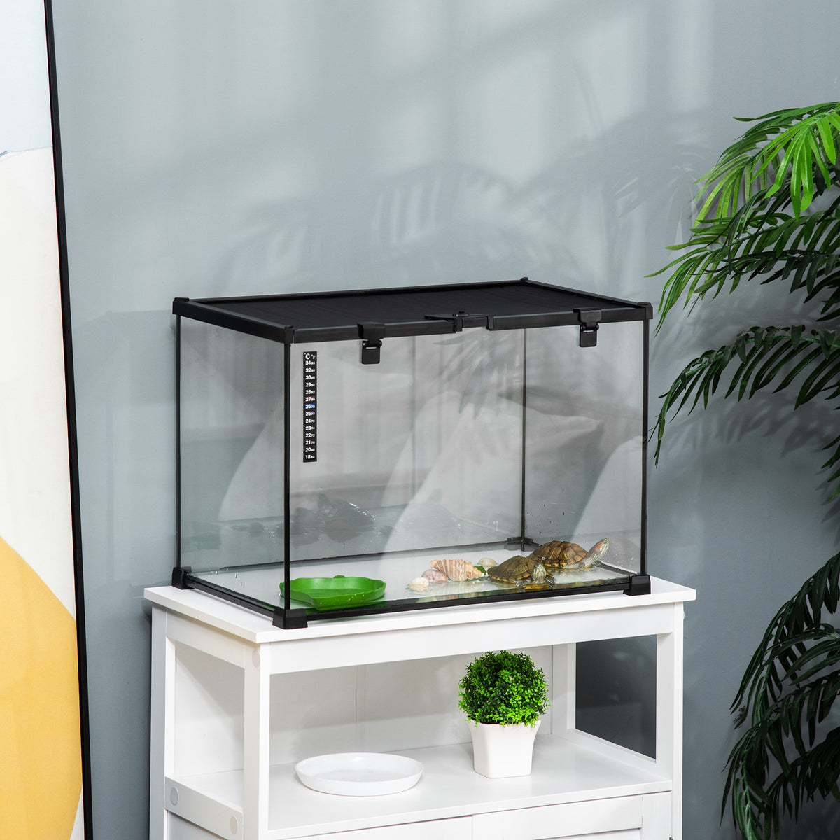 Boîte à reptiles boîte d'élevage de reptiles habitat de terrarium couvercle coulissant treillis métallique thermomètre