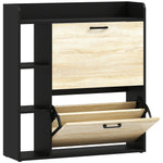 Meuble à chaussures 15 paires, armoire à chaussures moderne avec 2 tiroirs rabattables, 83x24x90,5cm, noir