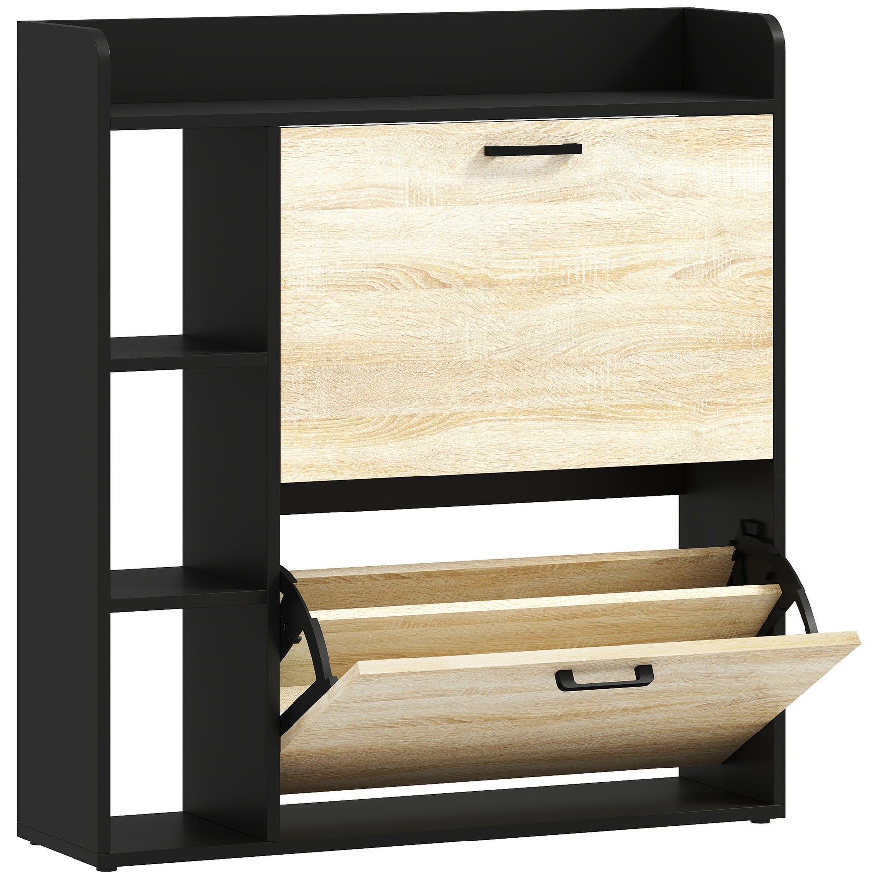 Meuble à chaussures 15 paires, armoire à chaussures moderne avec 2 tiroirs rabattables, 83x24x90,5cm, noir