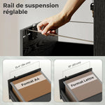 Caisson de Bureau Mobile avec 3 Tiroirs Verrouillables, Caisson de Rangement sur Roulettes, 40 x 40 x 69,5 cm, Noir