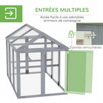 Enclos poulailler 1,18 m², parc grillagé avec porte verrouillables, cadre en bois massif, 140 x 88,5 x 106 cm, gris