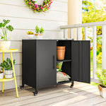 Gartenschrank aus Metall, Outdoor-Aufbewahrungsschrank, Edelstahl-Dach und Rollen, Schwarz