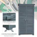 Armoire de jardin remise pour outils en bois 2 étagères toit bitumé portes persiennes 87 x 47 x 160 gris