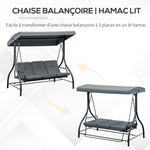 Balancelle de Jardin 3 Places Convertible Inclinaison Toit réglable Matelas Grand Confort Rembourrage 7 cm fourni