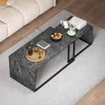 Lot de 2 tables basses gigognes design industriel encastrable en métal noir et effet marbre gris foncé