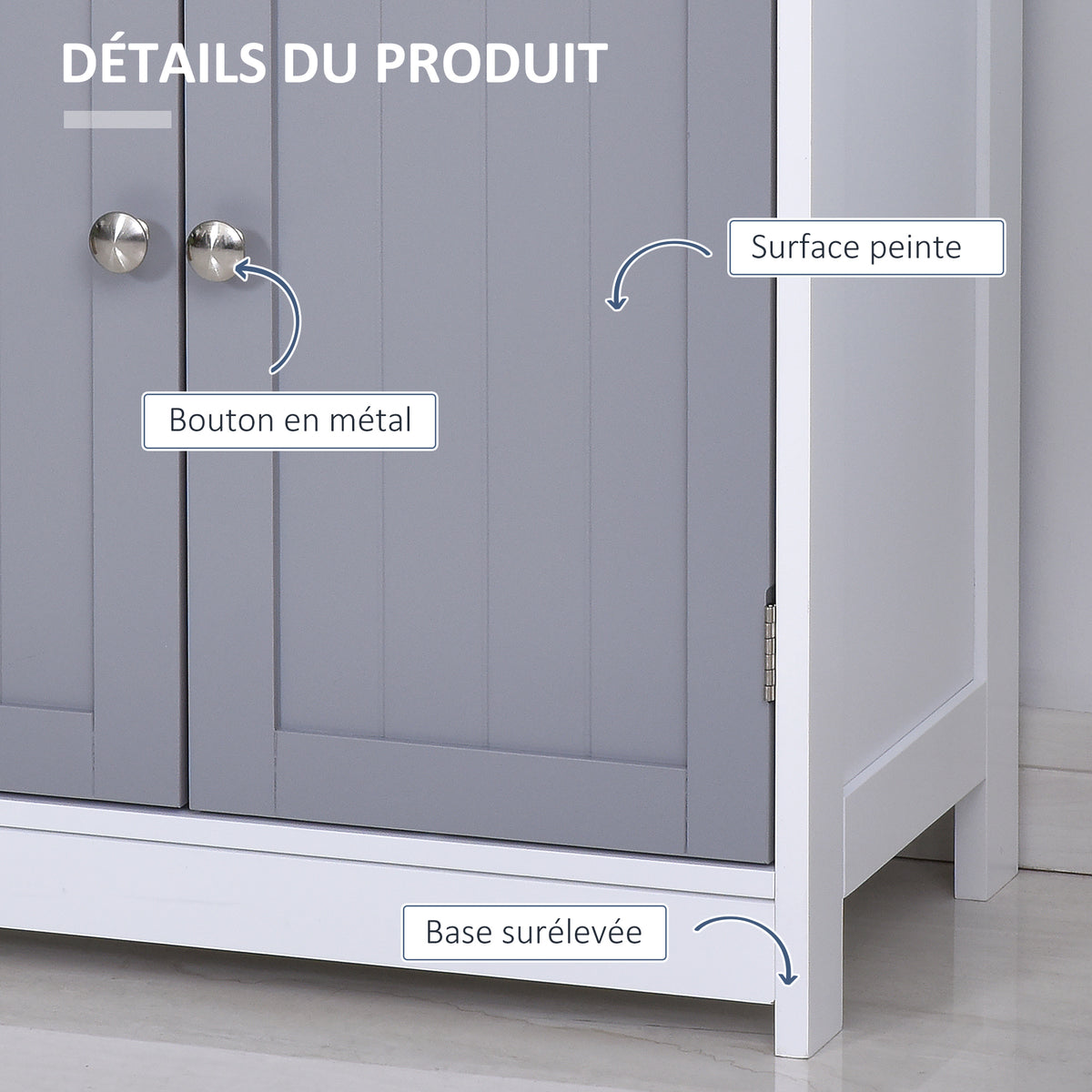 Meuble de salle de bain meuble de rangement 2 tiroirs placard double porte et étagère réglable 60 x 30 x 75 cm gris