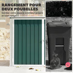 Cache Poubelle Extérieur en Acier Galvanisé pour 2 Poubelles, Double Porte, Couvercle Pneumatique, 180x108x130cm, Vert