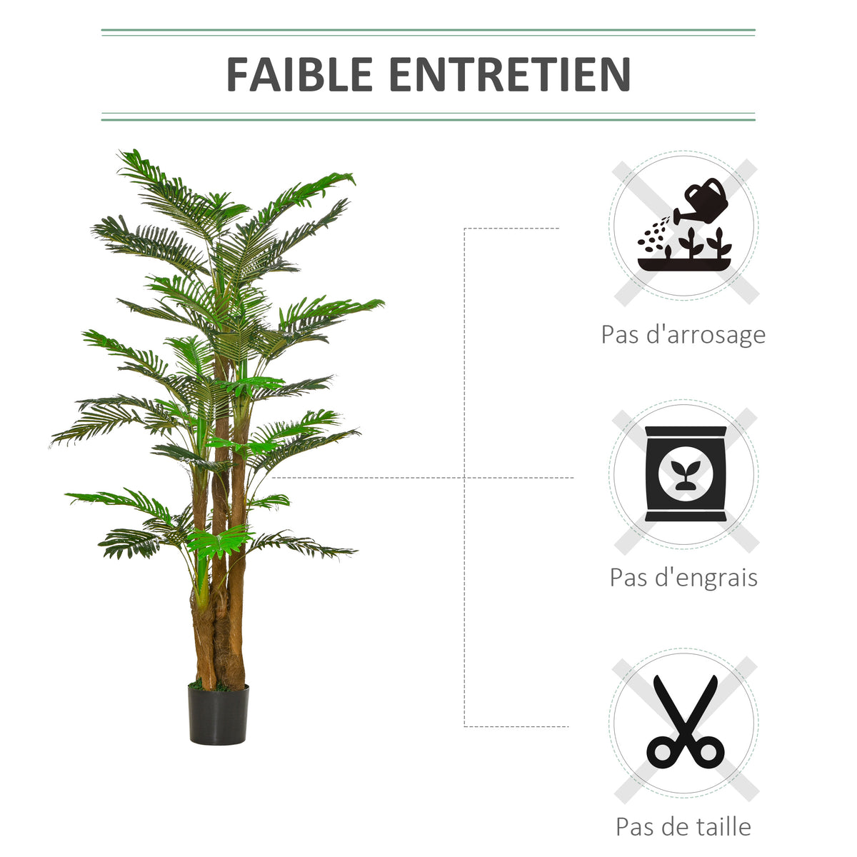Palmier Artificiel H.1,85 m Arbre Artificiel Tronc Branches Lichen Feuilles Grand réalisme Pot Inclus