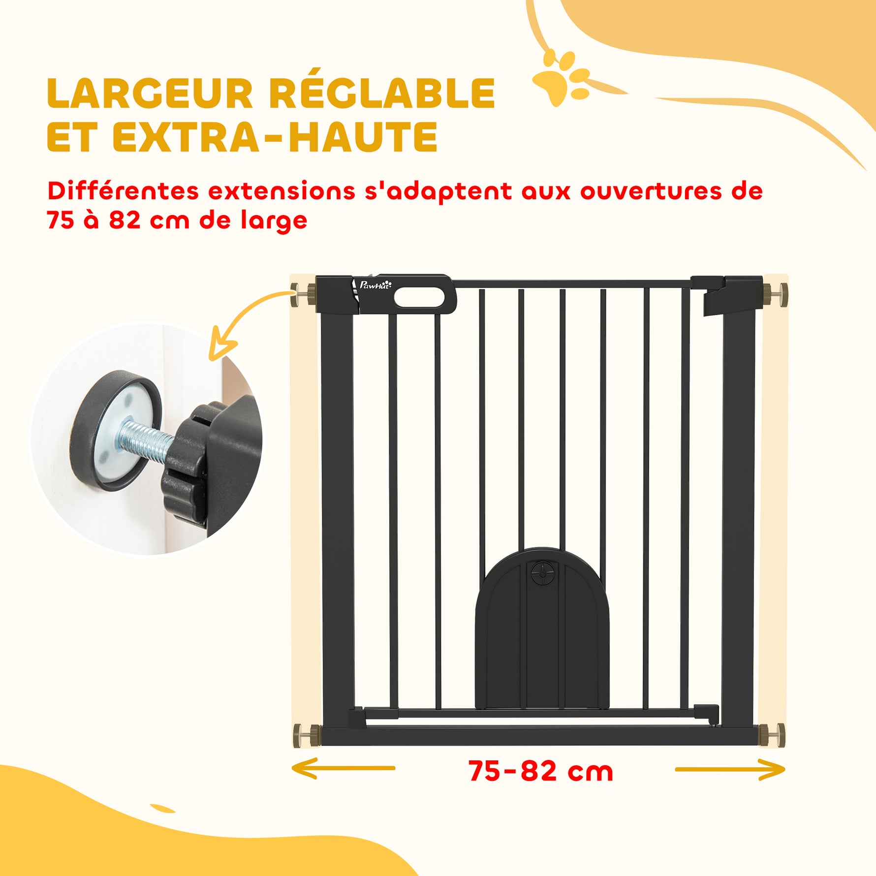 Barrière de sécurité animaux avec porte fermeture automatique système de double verrouillage, acier noir